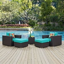 Modway Convene 5 Piece Outdoor Patio Sectional Set in Espresso Turquoise by Modway