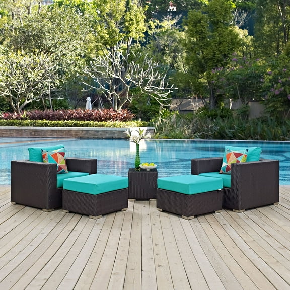 Modway Convene 5 Piece Outdoor Patio Sectional Set in Espresso Turquoise by Modway