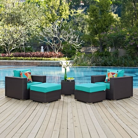 Modway Convene 5 Piece Sectional Set in Espresso Turquoise