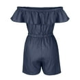 thumbnail image 7 of AGWOLF Denim Jumpsuits for Women Plus Size Off the Shoulder Ruffle Rompers Summer Strapless Short Jumpsuit with Pockets Blue XXXL, 7 of 7