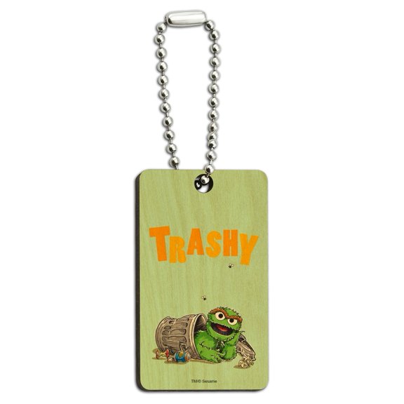 Sesame Street Trashy Oscar The Grouch Wood Wooden Rectangle Keychain Key Ring