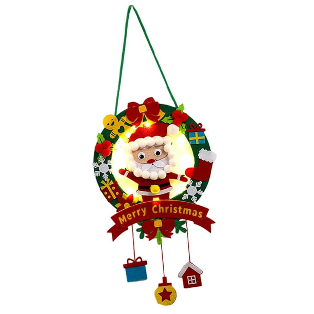 Guirnalda navideña, corona navideña hecha a mano para niños, corona navideña DIY para puerta delantera, pared exterior, balcón, chimenea , estilo A