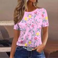 thumbnail image 5 of Busydd T Shirts for Women 2026 Printed Crew Neck Short Sleeve Summer Tops Slim Fit Casual Basic Tee Fashion Breathable Soft Stretchy Top for Daily #03Pink M, 5 of 6