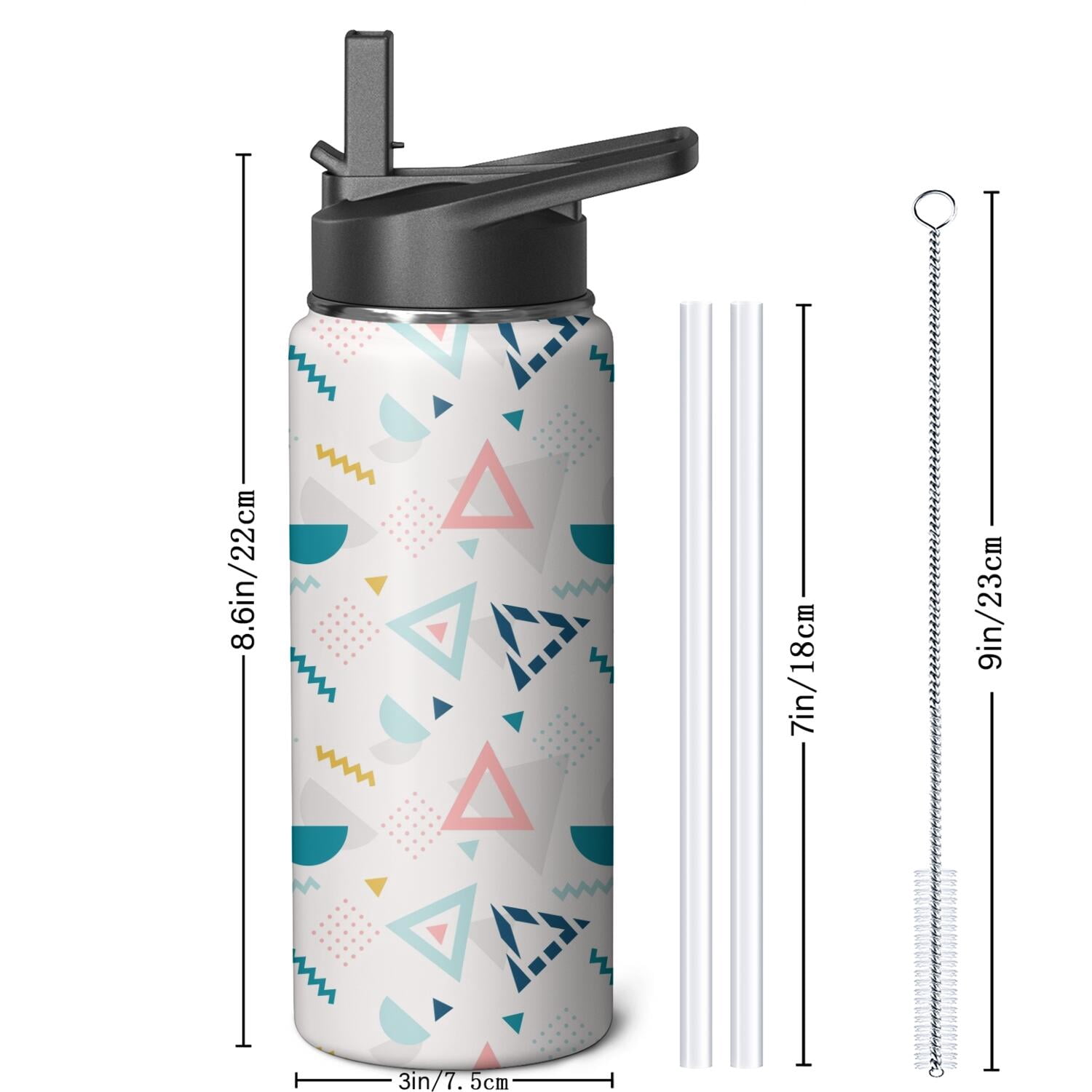 Modern 18 oz Insulated Stainless Steel Water Bottle with Straw & Cleaning Brush , Leakproof, BPA-Free, 304 Stainless Steel, Wide Mouth, Travel Mug for Car, Gym, Office