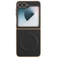 thumbnail image 2 of Compatible With Samsung Galaxy Z Flip 6 Phone Case,Luxurious Electroplated Frame Design,PU Leather Ultra Slim Shockproof Rugged Anti-fall Magnetic Hard PC Phone Case Cover,Black, 2 of 6