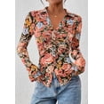 thumbnail image 6 of PRETTYGARDEN Women Button Down Floral Shirts Fall Trendy Long Sleeve V Neck Ruched Fitted Mesh Blouse Tops Date Outfits, 6 of 11