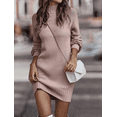 thumbnail image 2 of Suéter de punto de manga larga de cuello alto para mujeres suéter ajustado mini suéter vestido Borgoña m, 2 of 5