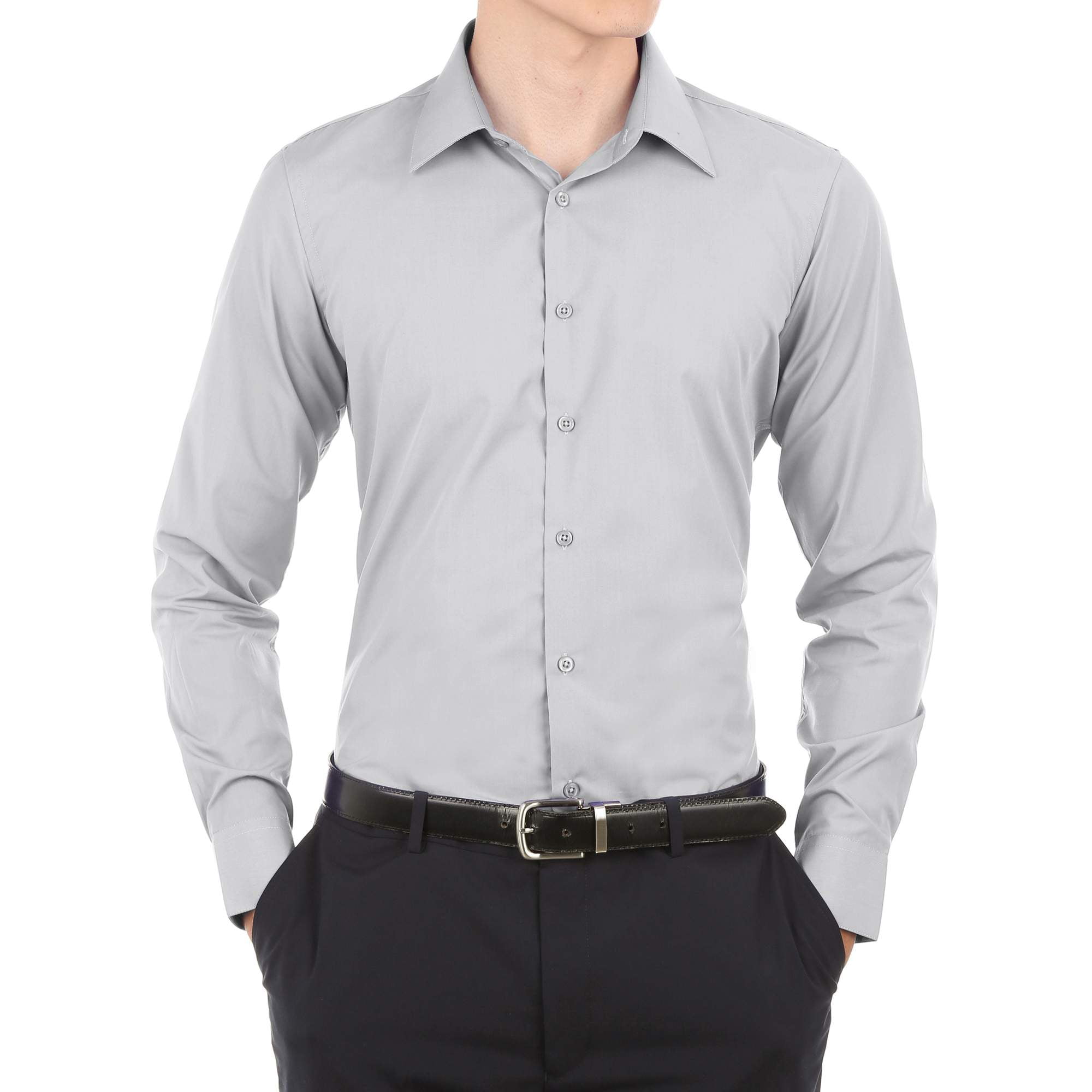 Men’s Grey Slim Fit Long Sleeves Dress Shirt - Walmart.com