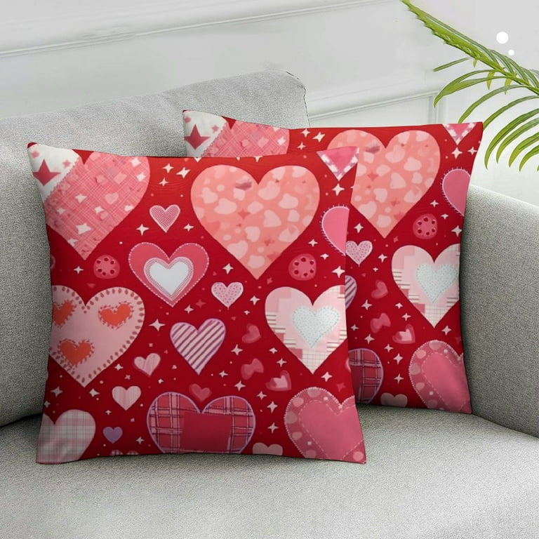 Set Of 2 Valentines Pillow Covers 12x20 Inches - Red Love Heart Throw Pillow Cases For Couch, Sofa, Bed - Farmhouse Home Decor For Valentine's Day, Mother's Day, Anniversary