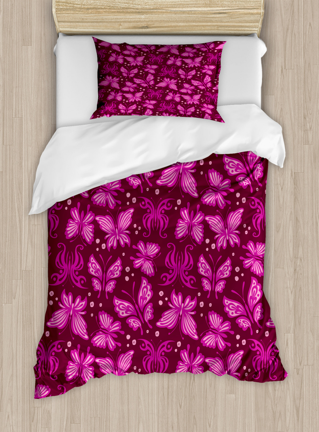 Butterfly Duvet Cover Set Twin Size, Natural Theme Abstract Pink