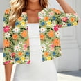 thumbnail image 4 of Womens Open Front Tops Casual 3/4 Length Sleeve Lightweight Cardigans Dressy Crew Neck Cropped Shirts Green, L, 4 of 7