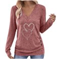 thumbnail image 2 of Fznquz Womens Blouse Pink V Neck Graphic Shirts Love Heart Loose Casual Long Sleeve Womens Winter Clothes,XL, 2 of 8
