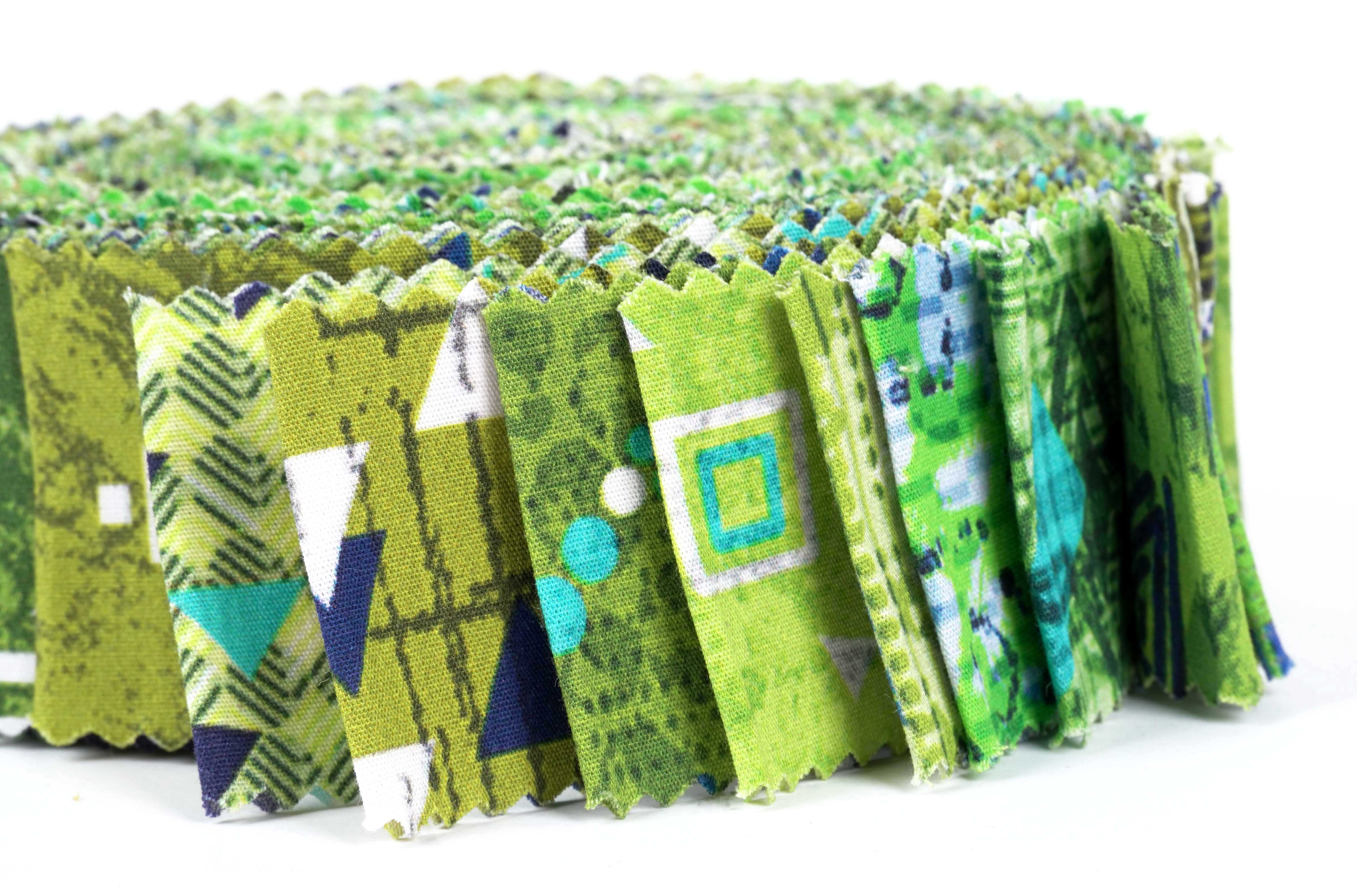 Soimoi 40Pcs Geometric & Texture Print Precut Fabrics Strips Roll Up 1.5x42inches Cotton Jelly Rolls For Quilting - Green