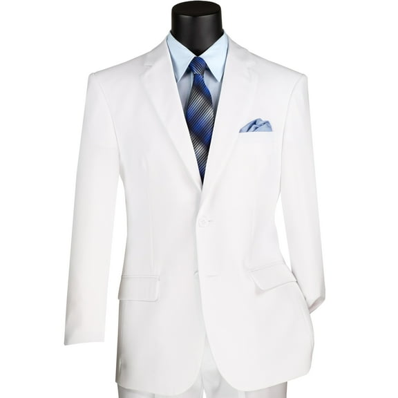 LUCCI Men's White 2-Button Classic-Fit Poplin Polyester Suit - NEW - 34R