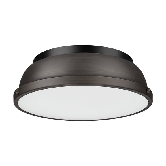 Yep by Golden Lighting Duncan 2-light Flush Mount in Matte Black and Rubbed Bronze shade