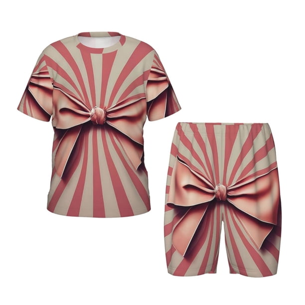 Balery Retro Bow Conjunto de Pijama Infantil de Manga Corta con Estampado – Ropa de Dormir de Algodón Suave-3X-Large