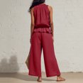 thumbnail image 5 of Muscularfit 2 Piece Summer Sets for Women Vacation Sets Palazzo Womens Linen Set Crew Neck Wide-Leg Red Full Length Sleeveless 2pc Sets for Women Outfit,S, 5 of 5