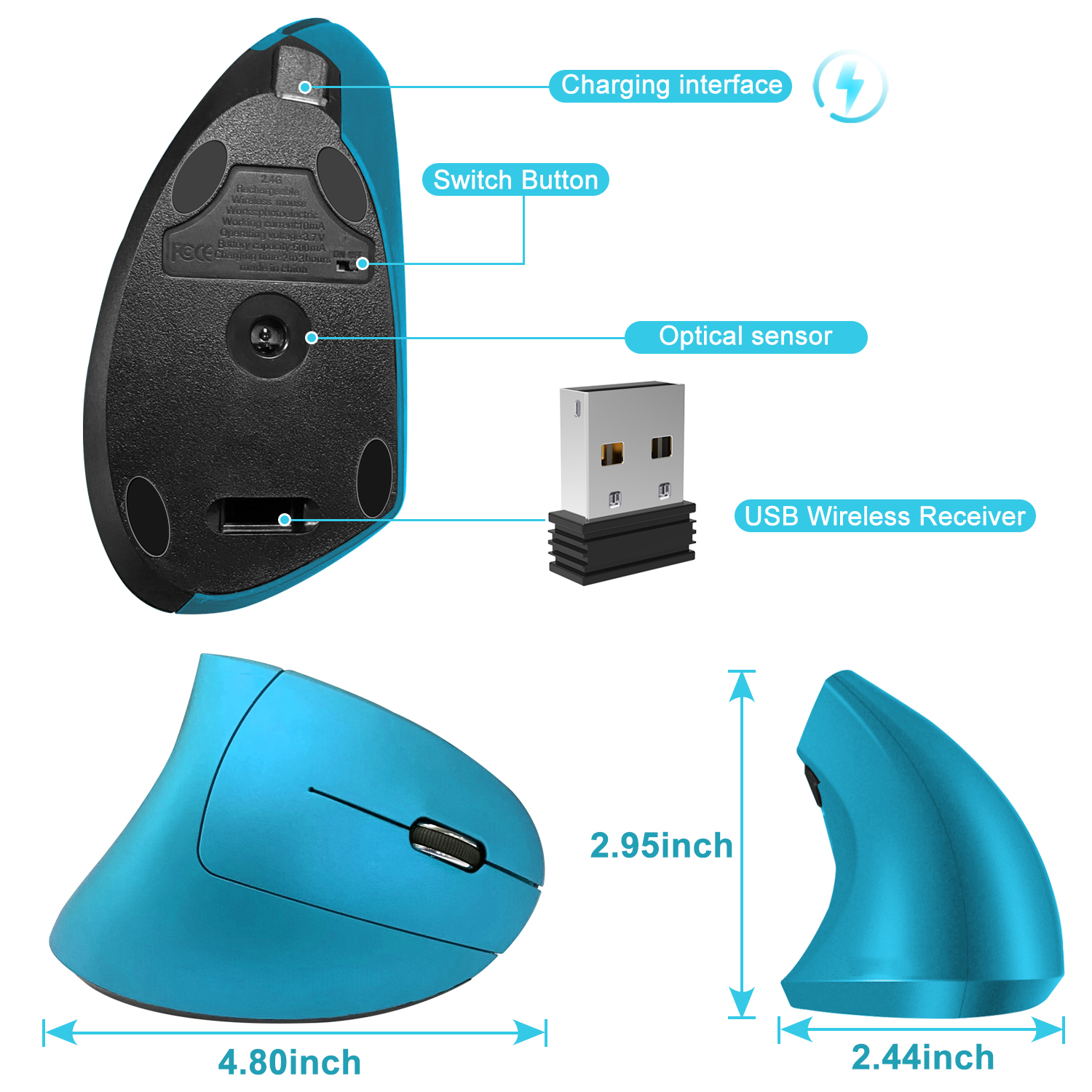 SGEYR 2.4G Wireless Vertical Ergonomic Optical Mouse photo 2