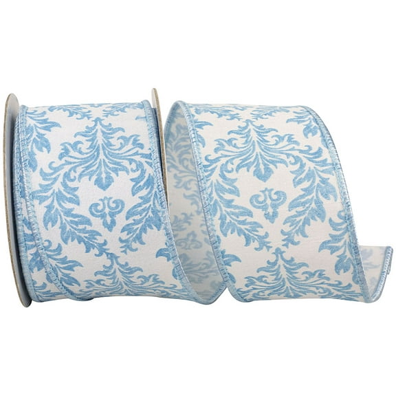 Reliant Ribbon - 94321W-685-40D, Ribbon, White/blue, 2-1/2 Inch, 5 Yards
