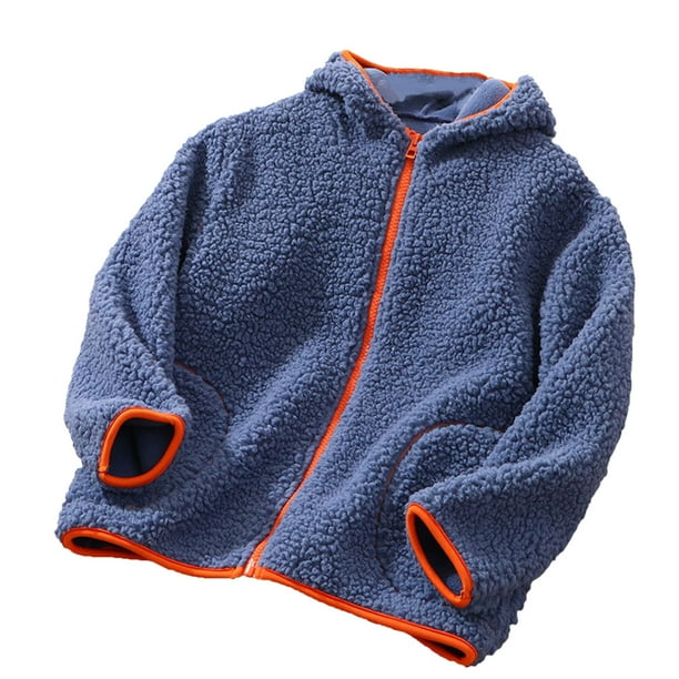 Gibobby Chaqueta de invierno para niñosNiños pequeños, niñas, manga larga, invierno, forro polar sólido, con capucha, abrigo con cremallera, chaqueta, pr(Azul, 3-4 Años)