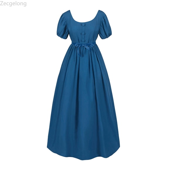 Zecgelong Plus Size Big Girls Regency Dresses Ruffled Classical Puff Sleeve Empire Waist Dress Belt Gown Girls Dresses Size 17-18 Years Blue