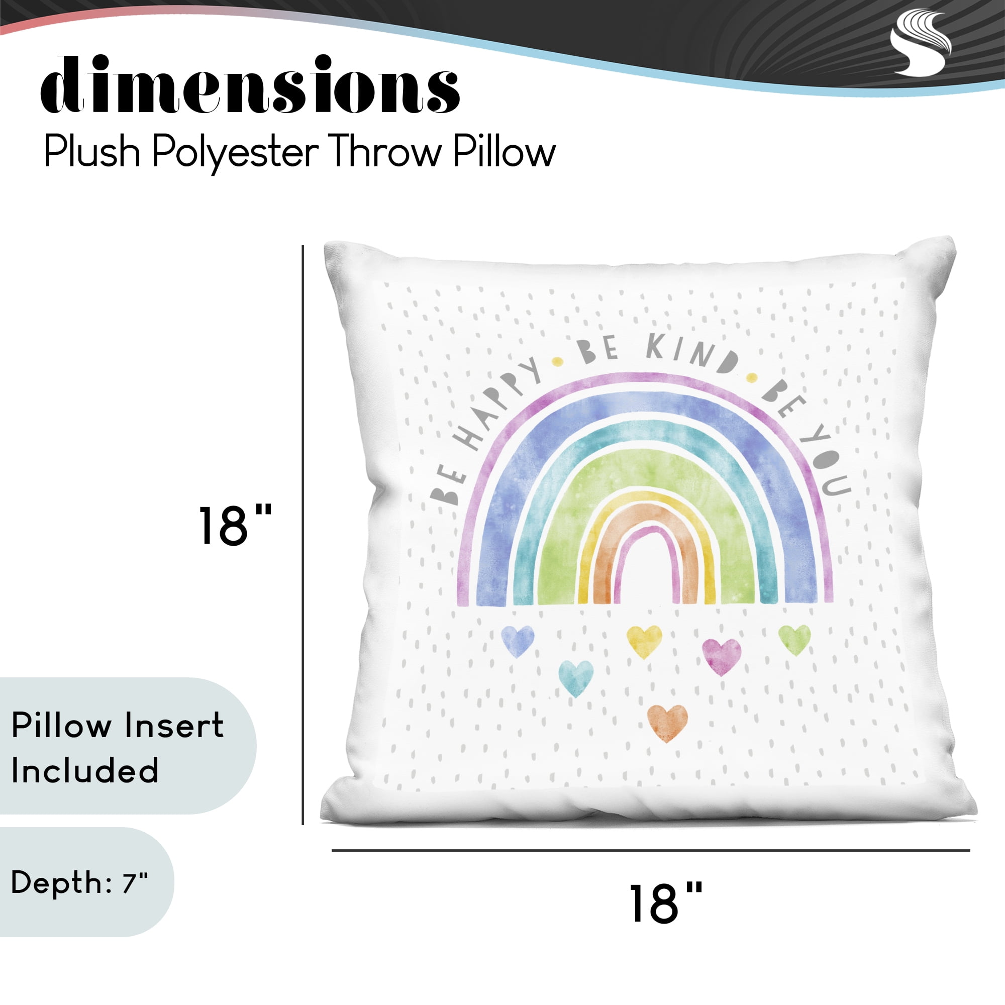 Stupell Industries Be You Hearts & Rainbow Decorative Printed Throw Pillow, design by Suzanne Nicoll, 18 x 7 x 18