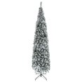 thumbnail image 1 of 9ft Flocked Green Pencil Christmas Tree with Realistic Tips | Slim Holiday Decor for Living Room & Entryway | Steel Stand Included, 1 of 7