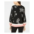 thumbnail image 2 of ALFANI Womens Black Bishop Sleeve Printed V Neck Top  Size: M, 2 of 4