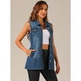 thumbnail image 2 of DARING DIVA Women's Button Down Sleeveless Pockets Mid-Long Denim Vest L Dark Blue, 2 of 6