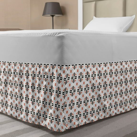Geometric Bed Skirt, Illustration of Envelope Shaped Abstract Retro Tile Like Mosaic Art, Elastic Bedskirt Dust Ruffle Wrap Around for Bedding Decor, 4 Sizes, Paprika Charcoal Grey, by Ambesonne