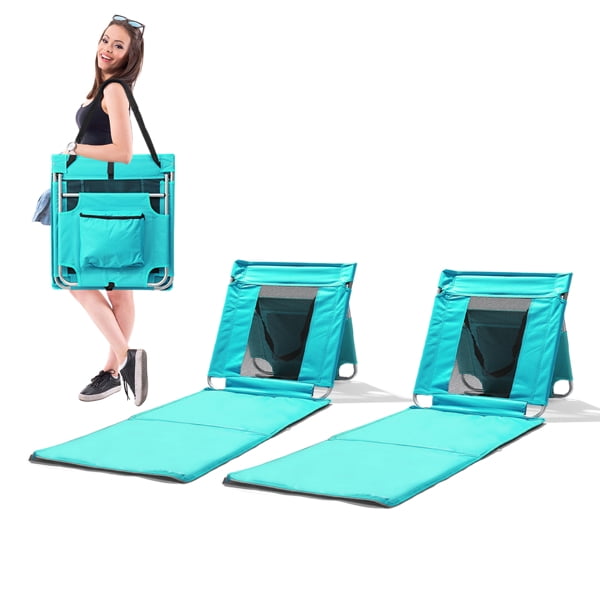 Foldable Beach Lounger, Lightweight Beach Mat Lounge Chair with Breathable Mesh Back, Cooler Pocket for Tanning Relaxing, Mint Green