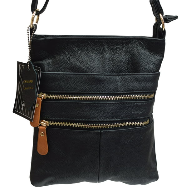 Womens Multi Pocket Zipper Leather Crossbody Bag Over the Shoulder ...
