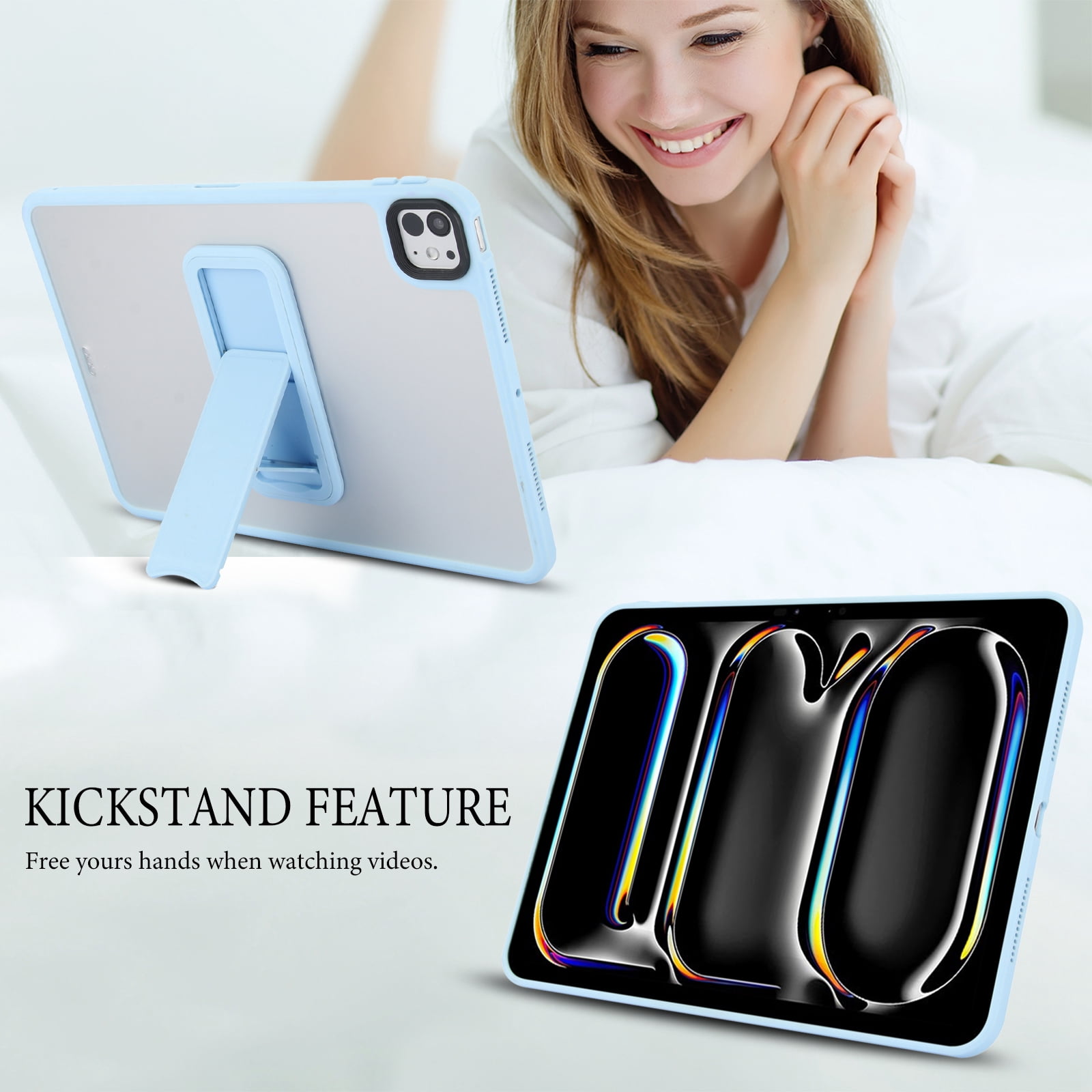 TECH CIRCLE for Apple iPad Pro 13-inch (M4/M5) 2024/2025 Release Slim Clear Back Cover Case with Kickstand, Screen Protector Film, Lightweight Protective Scratch Resistant Thin Case, 03 Blue