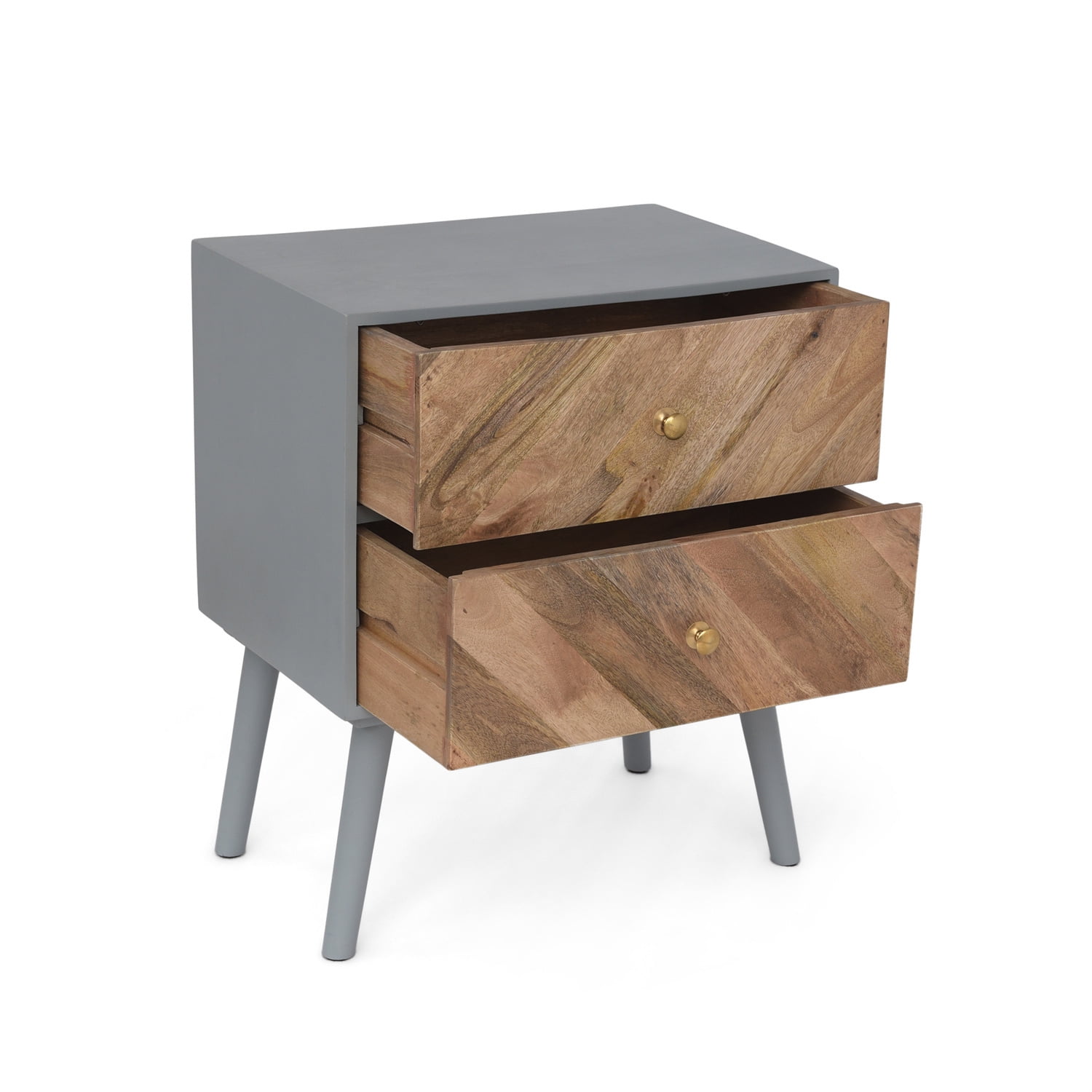 Kepooman Nightstand, Wood Side Table with 2 Drawer, Accent Table with Storage for Bedroom, Living Room, Natural & Grey Kepooman Nightstand, Wood Side Table with 2 Drawer, Accent Table with Storage for Bedroom, Living Room, Natural & Grey