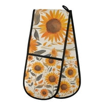 Yayeee Double Oven Mitt Kitchen Heat Resistant Baking 35" x7" Quilted Glove, Watercolor Sunflowers and Leaves