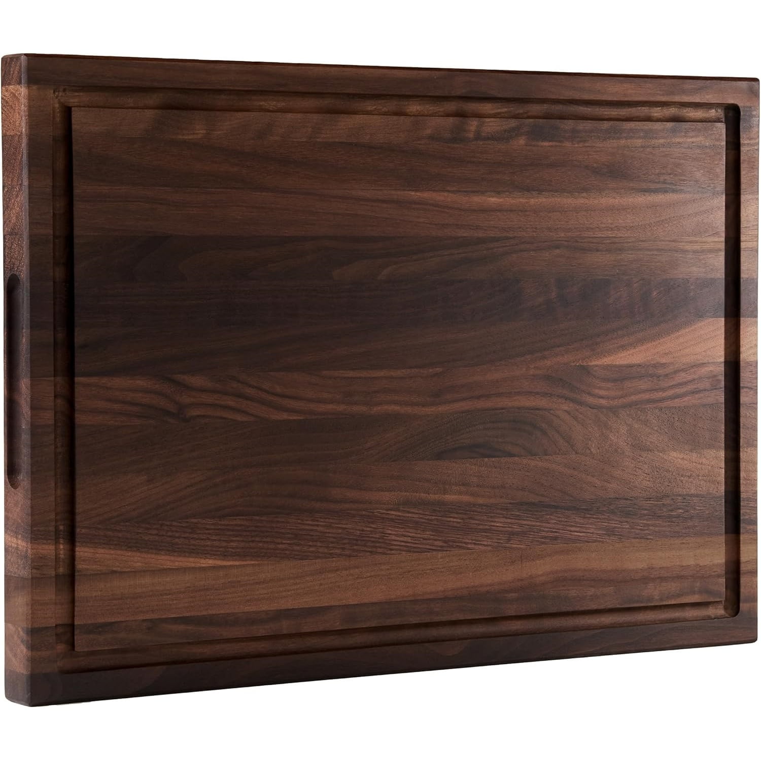 Dark Walnut Wood Cutting Board 17x12 x1in for Kitchen with Juice Groove, Inner Handles, Gift Box, Thick Wooden Cutting Board Finished with Linseed Oil, Beeswax, Carnauba Wax, Lemon Oil