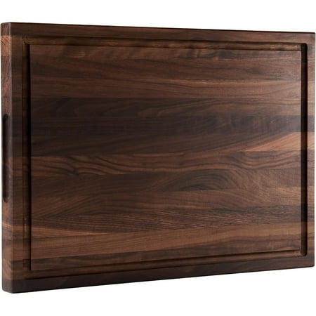 American Dark Walnut Wood Cutting Board 17x12 x1in for Kitchen with Juice Groove, Inner Handles, Gift Box, Thick Wooden Cutting Board Finished with Linseed Oil, Beeswax, Carnauba Wax, Lemon Oil