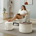 thumbnail image 2 of Aukfa 2-Piece Round Storage Ottoman Set with Vanity Stool, Chenille Upholstered End Table for Living Room & Bedroom, Beige, 2 of 8