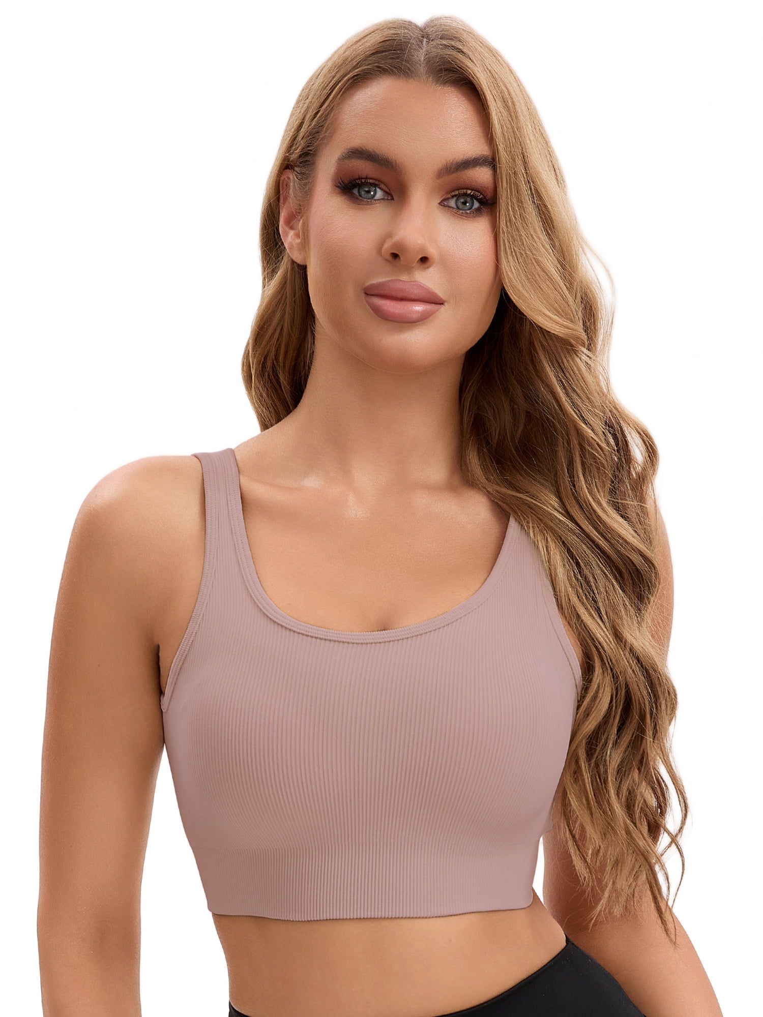 Unique Bargains Women's Contrast Color Open Back Workout Tank with Built-In Bras M Pink