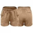 thumbnail image 4 of FINALGANG Girls Kids Casual Shorts Solid Color Elastic High Waist Patch Pocket Lightweight Breathable Summer Shorts For Daily Wear Khaki 16-17 Years, 4 of 5