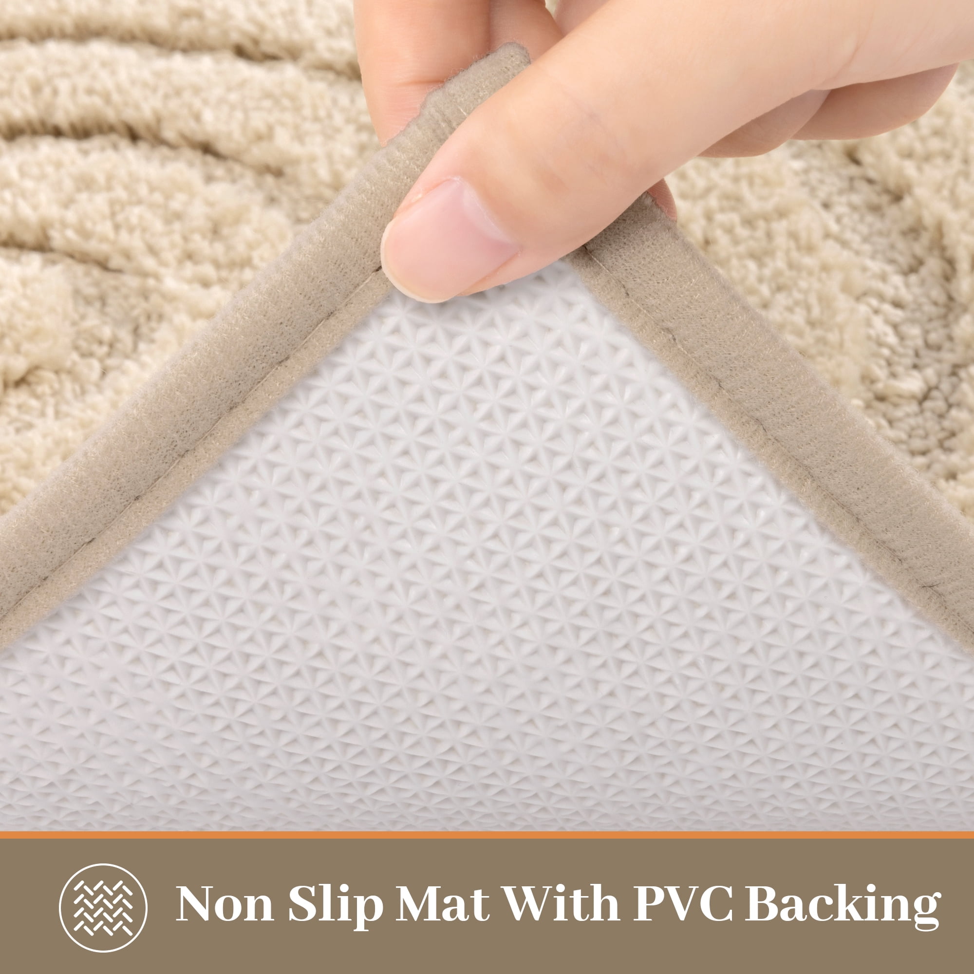 Vaukki Geometric Bathroom Rug Set of 3 Microfiber Soft Absorbent Non Slip Bath Rugs for Bathroom，(18"x26"+20"x47"+20"x24"，Beige)