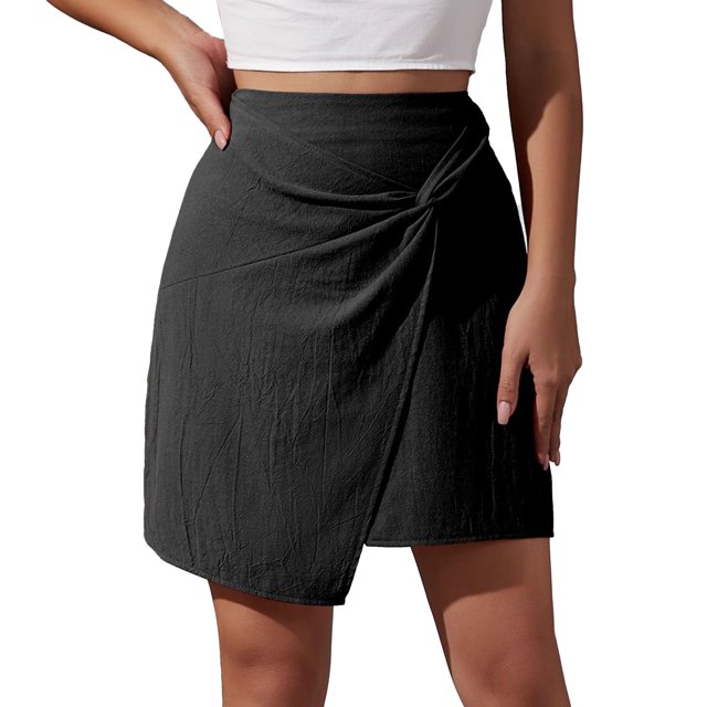 Mujeres falda de cintura alta slim fit irregular giro falda media longitud vestido cremallera lateral para verano negro M