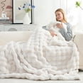 thumbnail image 4 of Cozy Bliss Faux Fur Throw Blanket for Couch, Fuzzy Soft Plush Thick Bubble Blanket for Sofa Bedroom Living Room, 50 * 60 Inches Tie-dye Taupe, 4 of 9