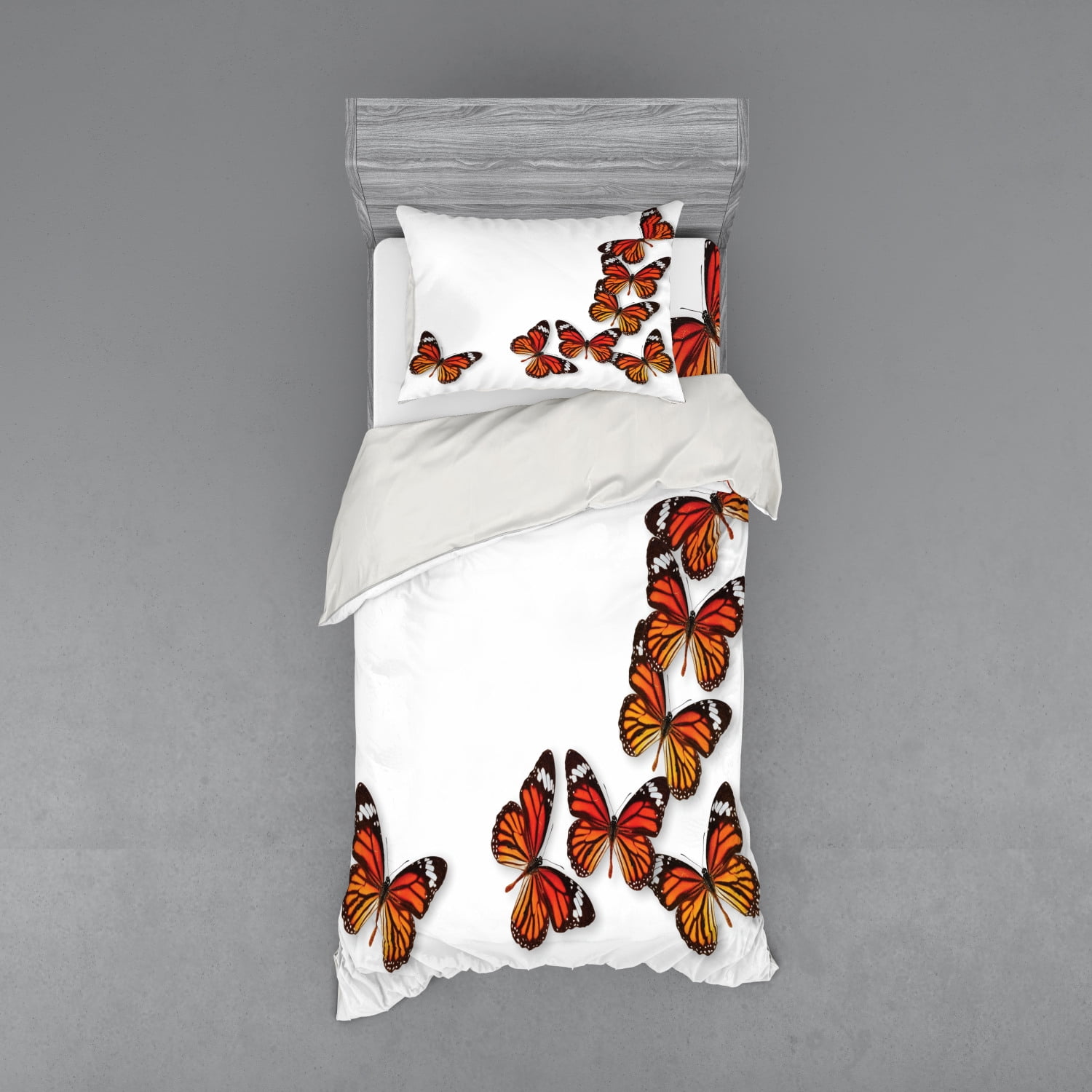 Butterflies Duvet Cover Set, Monarch Butterfly Flying Frame Insect