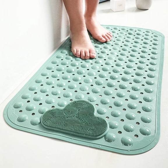 JingChun Bathtub Mat Non Slip, Shower Foot Scrubber Mat, 27 x 15 inch Long Bath Mat for Tub Non Slip with Suction Cups Drain Holes, Shower Mat with Foot Scrubber, Machine Washable