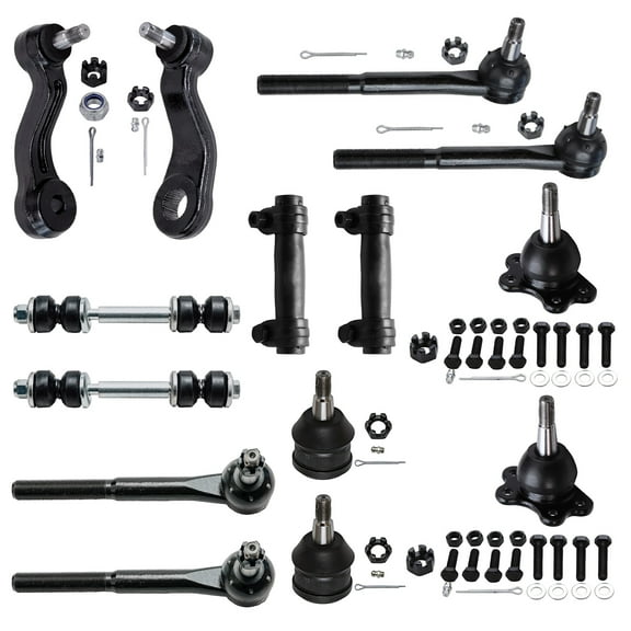 Detroit Axle - 14pc Front Suspension Kit for C1500 Suburban C2500 Chevrolet Tahoe GMC Yukon, 4 Tie Rods 4 Ball Joints 2 Sway Bars 2 Pitman & Idler Arms 2 Adjusting Sleeves Replacement