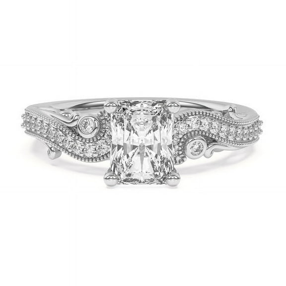 Veda Jewelry Moissanite Radiant Cut Moissanite Vintage Engagement Ring - 2.04 Ct Moissanite Jewelry with Filigree and Milgrain Details - Crafted in 14K White Gold Plated for Wedding Jewelry Needs