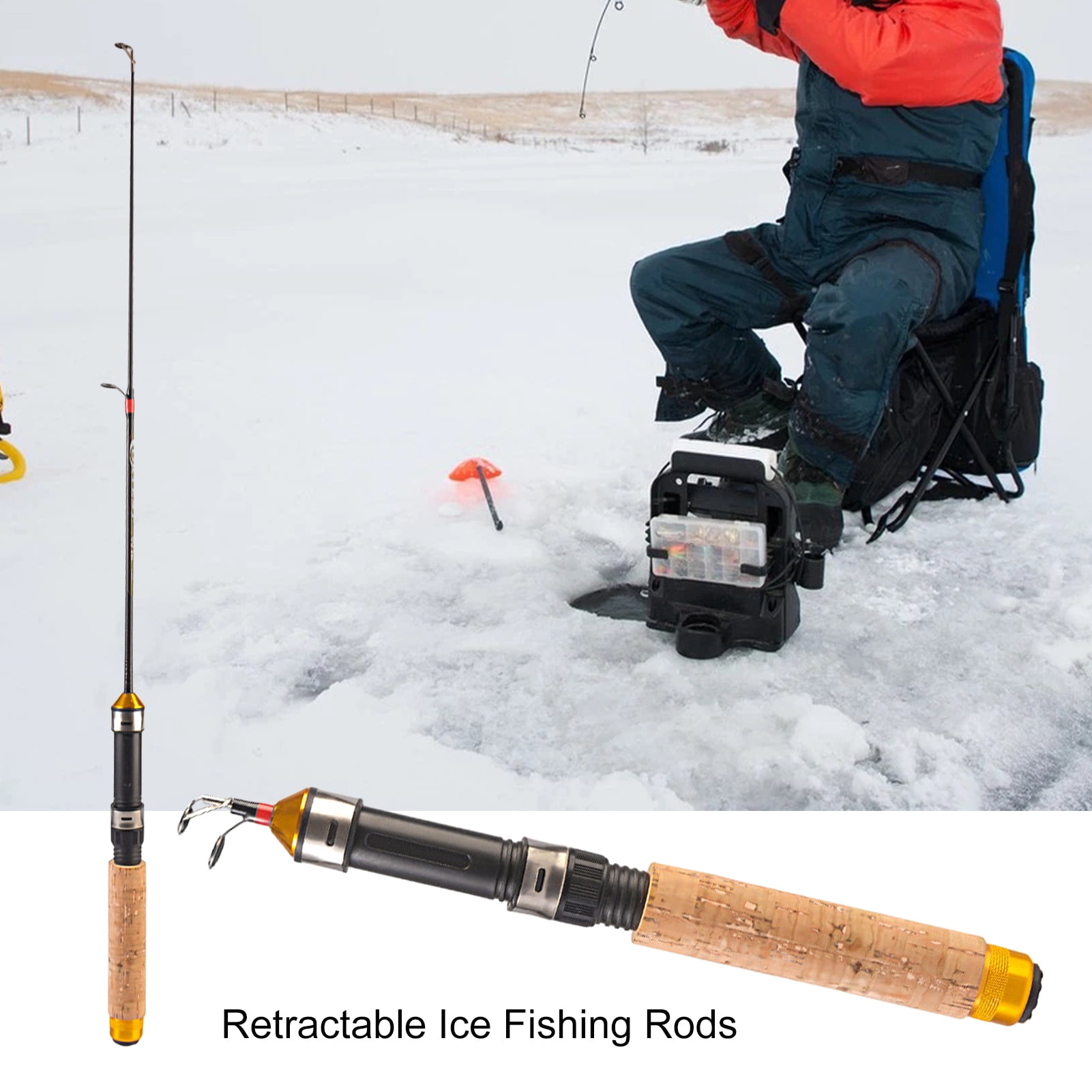 DoubleYi Ice Fishing Pod 60cm Fishing Comfortable Grip Durable Ice Fishing  Rod Shrimp Carp Pole 
