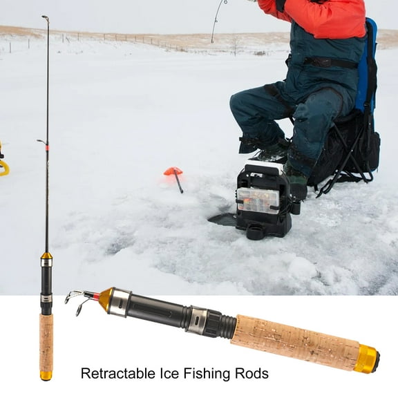Mightlink 60cm Ice Fishing Rod Ultra Short Telescopic 2 Sections High Sensitivity Comfortable Grip Fishing Portable Professional Winter Shrimp Ice Fishing Pod for Outdoor