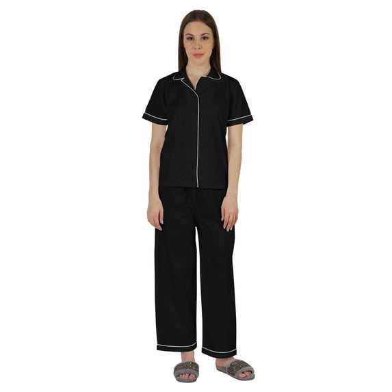 Inkmeso Women Cotton Nightwear Pajamas Set Classic Short Sleeve 2 Pc Shirt & Pajama Loungewear